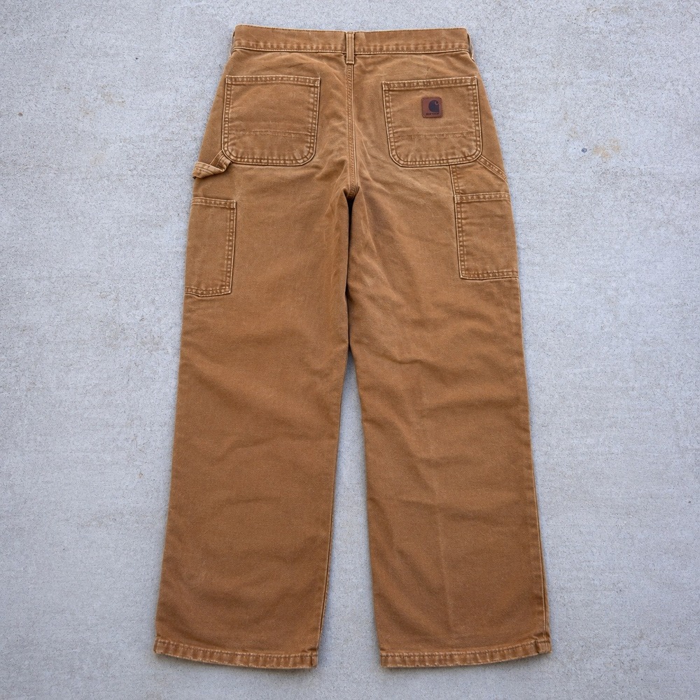 Carhartt Mens Brown Duck Canvas Carpenter Pants Distressed Workwear 28x30